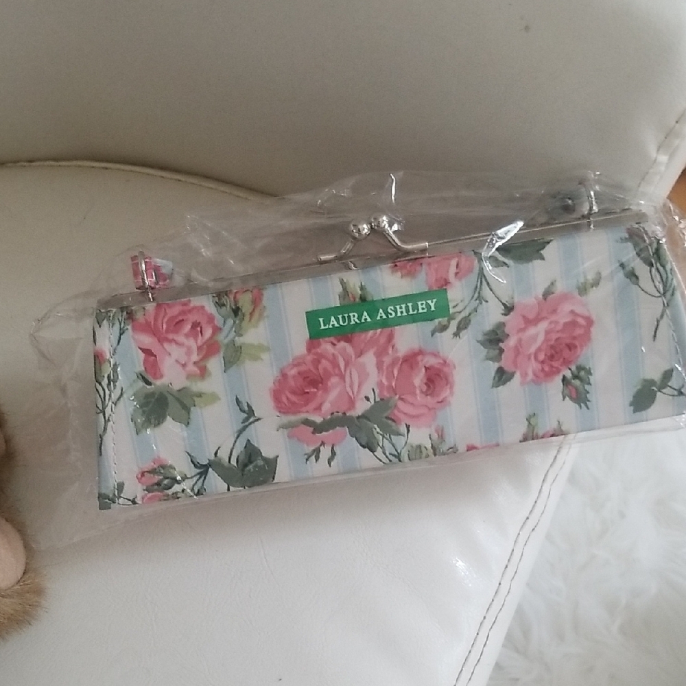 Laura Ashley Floral Stripe Clutch in Pink and Blue